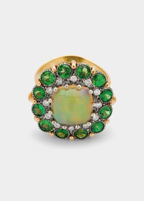 Opal Ring with Tsavorite and Diamonds