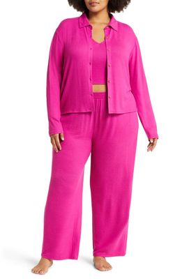 Open Edit 3-Piece Cozy Cardi Pajamas in Pink Plumier