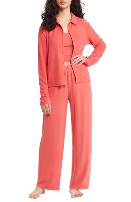 Open Edit 3-Piece Cozy Knit Lounge Set in Red Cranberry