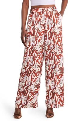 Open Edit Abstract Print Satin Trousers in Purple Lava Abstract