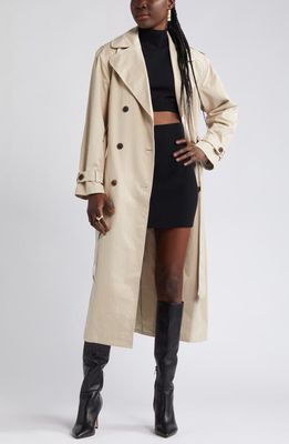 Open Edit Belted Trench Coat in Tan Oxford