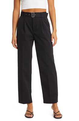 Open Edit Belted Wide Leg Twill Pants in Black