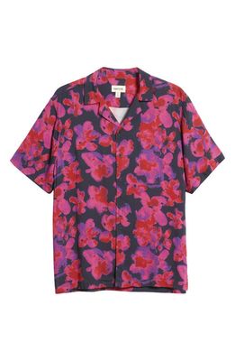 Open Edit Blot Bloom Floral Camp Shirt in Navy- Purple Blot Bloom