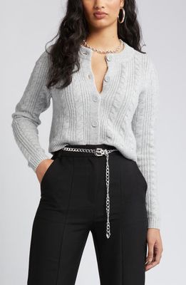 Open Edit Cable Knit Crop Cardigan in Grey Heather