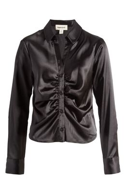 Open Edit Cinched Satin Shirt in Black