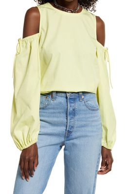 Open Edit Cold Shoulder Cotton Poplin Shirt in Yellow Elfin