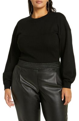 Open Edit Corset Detail Cotton Blend Sweater in Black