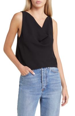 Open Edit Cowl Neck Crepe Tank in Black