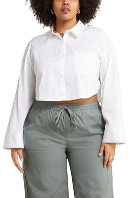 Open Edit Crop Button-Up Shirt in White