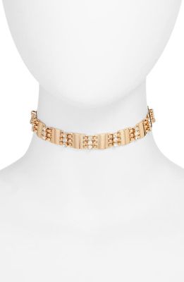 Open Edit Crystal Bar Link Choker Necklace in Clear- Gold