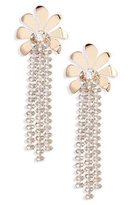 Open Edit Crystal Fringe Floral Statement Earrings in Clear- Gold