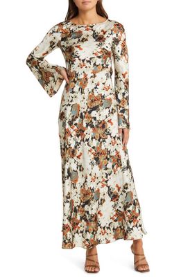 Open Edit Cutout Long Sleeve Woven Maxi Dress in Multi Exclusion Floral