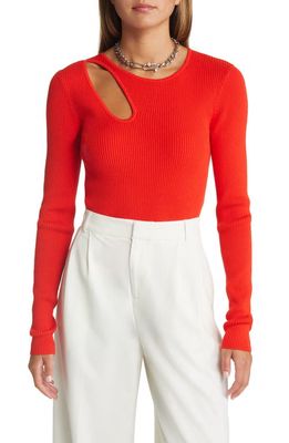 Open Edit Cutout Rib Sweater in Red Scarlet
