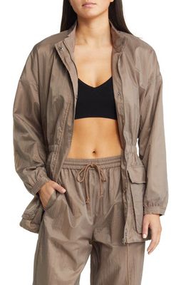 Open Edit Drawstring Waist Oversize Jacket in Brown Walnut