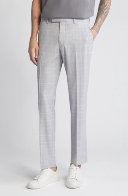 Open Edit Extra Trim Fit Plaid Wool Blend Trousers in Grey Finestra Plaid