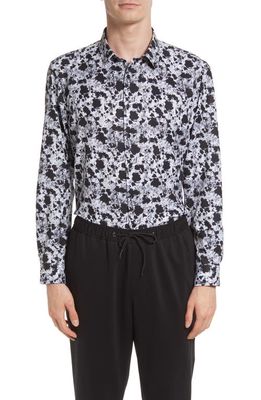 Open Edit Extra Trim Fit Print Stretch Button-Up Shirt in Black Rock Spots