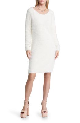 Open Edit Eyelash Long Sleeve Sweater Dress in Ivory