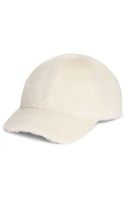 Open Edit Faux Fur Baseball Cap in Ivory Whitecap