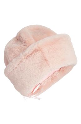 Open Edit Faux Fur Cuff Hat in Pink Peach