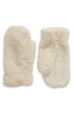 Open Edit Faux Fur Mittens in Ivory Whitecap