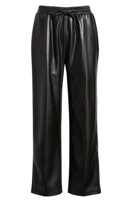 Open Edit Faux Leather Drawstring Track Pants in Black