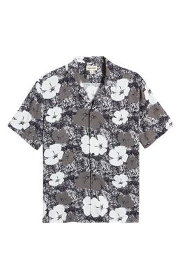 Open Edit Floral Acid Wash Short Sleeve Button-Up Camp Shirt in White Acid Wash Floral
