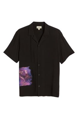 Open Edit Floral Print Relaxed Fit Camp Shirt in Black Orchids