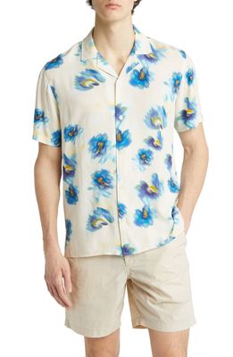 Open Edit Floral Short Sleeve Button-Up Camp Shirt in Ivory Blurred Floral
