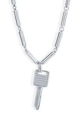 Open Edit Gender Inclusive Waterproof Key Pendant Necklace in Rhodium