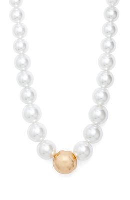 Open Edit Graduated Imitation Pearl Orb Collar Necklace in White- Gold
