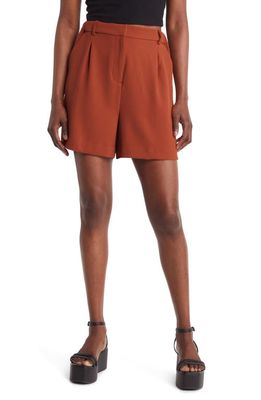 Open Edit High Waist Pleat Front Shorts in Brown Spice