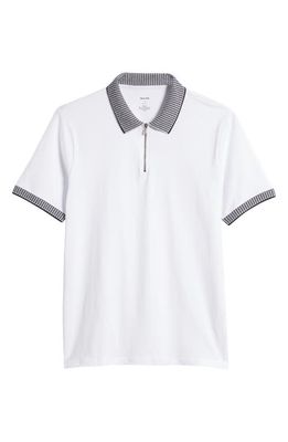 Open Edit Houndstooth Collar Zip Polo in White