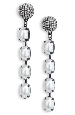 Open Edit Imitation Pearl Crystal Pavé Button Drop Earrings in Clear- White- Black