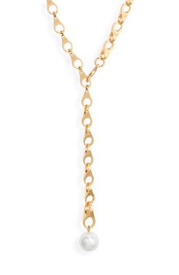 Open Edit Imitation Pearl Drop Adjustable Y-Necklace in White- Gold