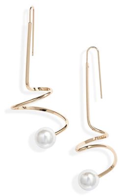 Open Edit Imitation Pearl Spiral Wire Drop Earrings in White/Gold