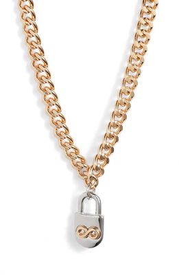 Open Edit Infinity Padlock Pendant Curb Chain Necklace in Clear- Gold- Rhodium