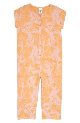 Open Edit Kids' Crop Leg Organic Cotton Jumpsuit in Orange Nectar Brush Stroke