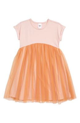 Open Edit Kids' Mesh Layered Dress in Pink Lotus- Tan