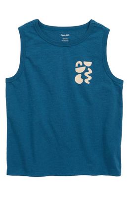 Open Edit Kids' Organic Cotton Graphic Muscle Tank in Teal Corsair Modern Shapes