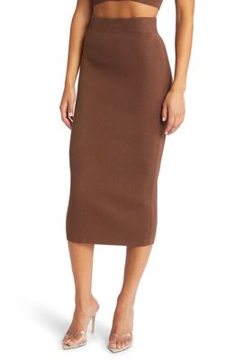 Open Edit Knit Midi Skirt in Brown Pinecone