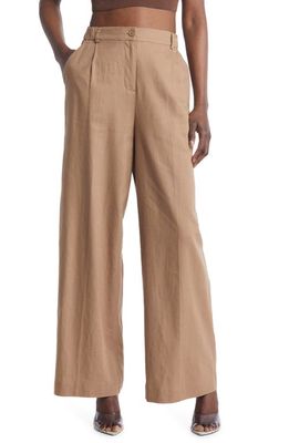 Open Edit Linen Blend Trousers in Brown Caribou