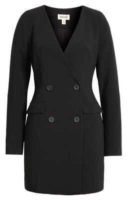 Open Edit Long Sleeve Double Breasted Blazer Minidress in Black