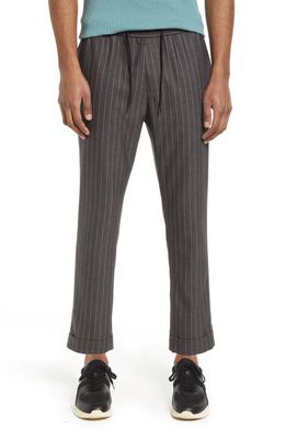 Open Edit Men's E-Waist Plaid Stretch Pants in Grey Charcoal Pinstripe