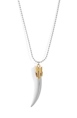 Open Edit Men's Waterproof Fang Pendant Adjustable Chain Necklace in Rhodium- Gold