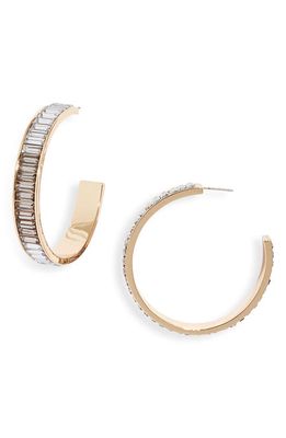 Open Edit Ombré Baguette Crystal Hoop Earrings in Grey Ombre- Gold