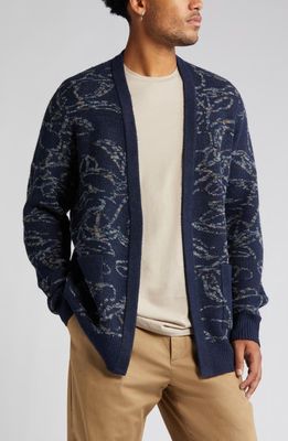 Open Edit Open Front Jacquard Cardigan in Navy Heather