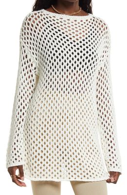Open Edit Open Stitch Cotton Blend Tunic Sweater in Ivory