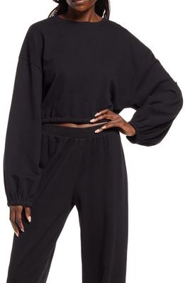 Open Edit Organic French Terry Crop Pullover in Black