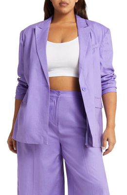 Open Edit Oversize Linen Blend Blazer in Purple Dahlia
