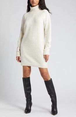 Open Edit Oversize Long Sleeve Turtleneck Sweater Dress in Beige Oatmeal Heather